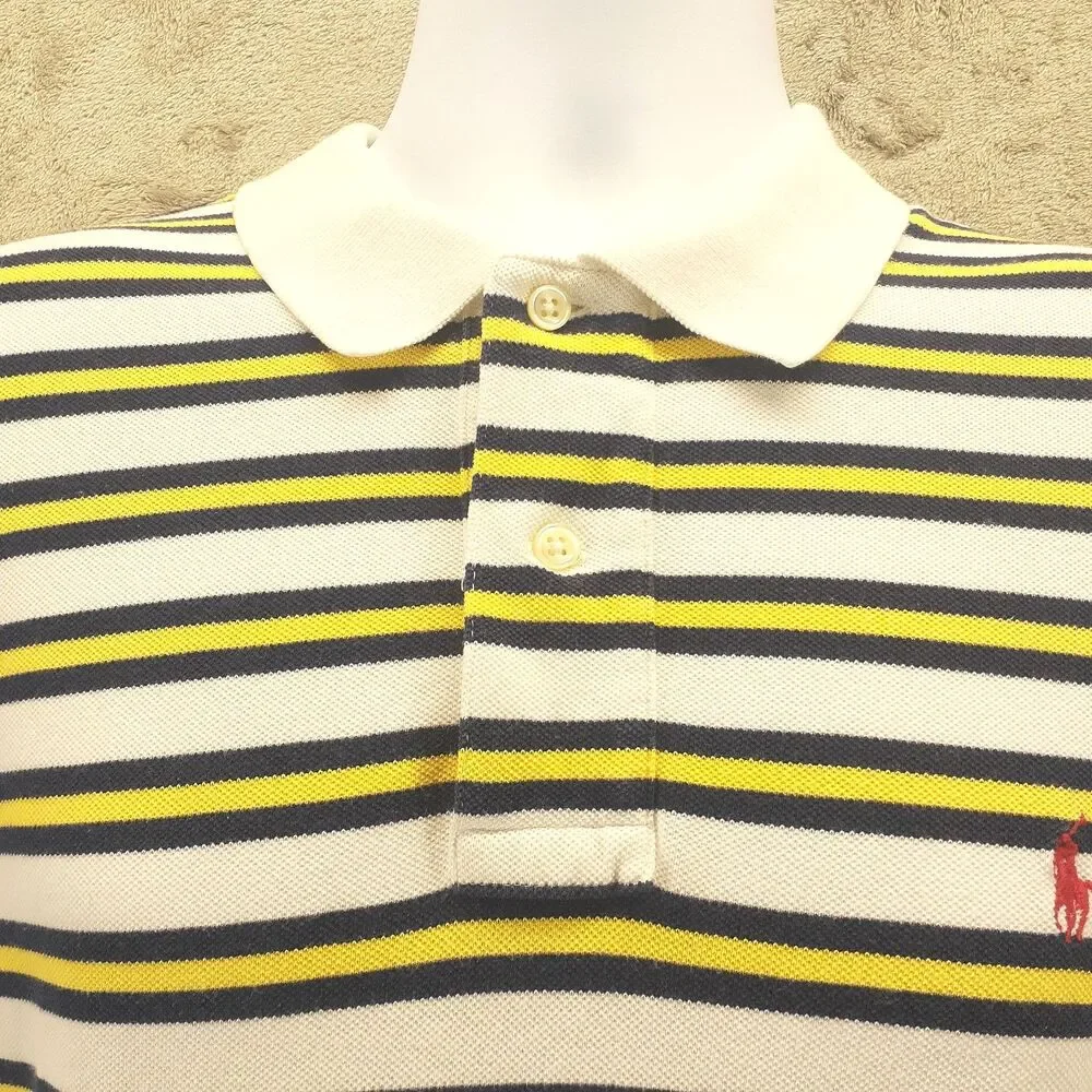 Polo Ralph Lauren Men Sz XL Polo Blue White Yellow Stripe Short Sleeve Shirt